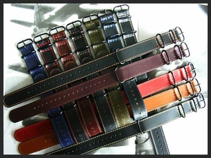 22mm Black-Orange stitch NATO Oily Leather Flieger g10 watch strap UTC IW SUISSE - Picture 1 of 11