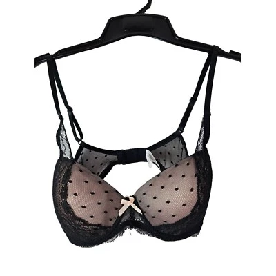 Jessica Simpson 女式黑色裸色波点蕾丝网眼文胸 36C 码 — 第 1/4 张图片