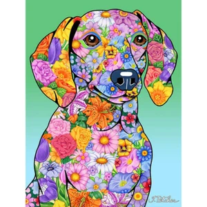 Dachshund Flowers Design Decorative Flag - Picture 1 of 1