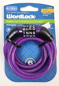 Wordlock in a Word: Secure Flexible Steel Cable Bicycle Lock. 4ft 6mm Purple NEW - Picture 1 of 2