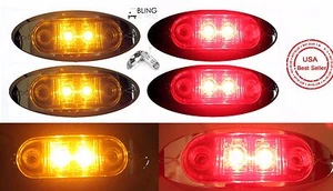2 Amber 2 Red Oval FlatBase Clearance Fender Side Marker LED Light Truck Trailer - Bild 1 von 7