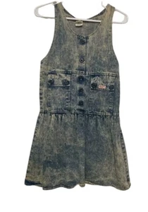 Vintage Acid Wash Denim Blue Jean Dress Girls 10 Y2K Pockets Retro 90s Jumper - Picture 1 of 7