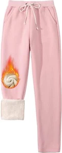 Gihuo Women's Winter Warm Sherpa Lined Sweatpants Fleece Pants Small, Pink - Picture 1 of 8