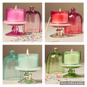 4 ANTHROPOLOGIE MINI SOPORTE PARA PASTELES PANADERÍA VIDRIO VELAS PERFUMADAS ROSA ROJO AZUL VERDE - Imagen 1 de 18