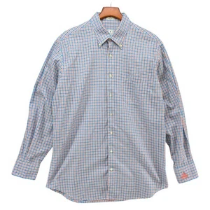 Peter Millar Gingham Shirt Mens Blue Orange 2011 US Open Embroidered Cuff Size L - Picture 1 of 9