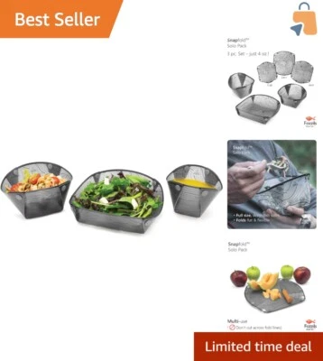 Conjunto de jantar compacto cinza dobrável: tigela, xícara e prato com linhas de medição úteis - Imagem 1 de 4