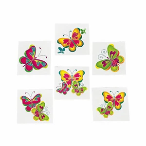 1 1/2" Bulk 72 Pc. Bright Color Butterfly Temporary Tattoos - Picture 1 of 2