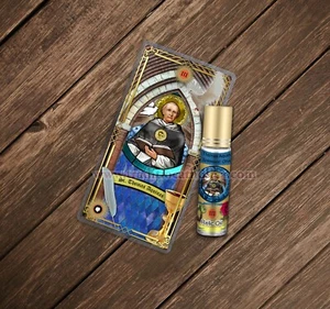 St Thomas Aquinas 3rd class Relic holy prayer card and relic anointing oil. - Picture 1 of 3