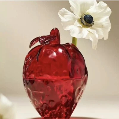 Nuevo jarrón Anthropologie fresa roja baya mediano verano fruta vidrio brote Foto 1 de 3