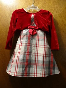 Girls BONNIE JEAN Infant Christmas Dress Red/Silver Plaid & Red Jacket EUC 24M - Picture 1 of 9