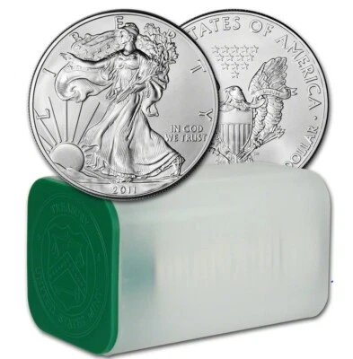 TUBE 20 COINS Roll SILVER 2011 American Eagle DOLLAR 1 TROY OZ EACH MINT STATE - Image 1 of 3