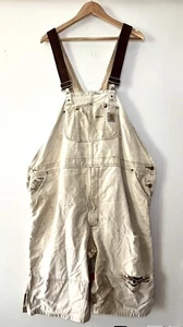 Carhartt *Well Used* Overalls Men's 52* Tan Shorts Workwear Cotton Duck Straps - Picture 1 of 6