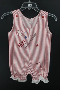 BOUTIQUE RED WHITE STRIPED BASEBALL SIZE 5 KIDS BUBBLE OUTFIT - Picture 1 of 10