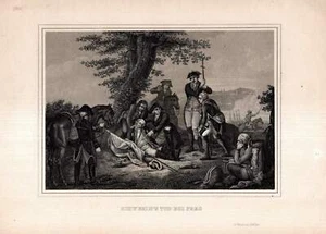 c1850 Muerte de Schwerin Batalla de Praga 1757 Guerra de los Siete Años grabado en acero - Imagen 1 de 1