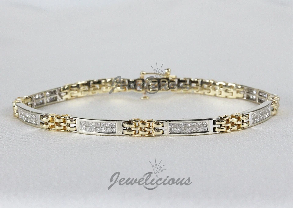 Brazalete de eslabones de malla invisible de diamantes naturales de oro de dos tonos de 14K Foto 1 de 1