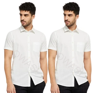 Mens Short Sleeve Shirts Plain NON IRON Formal Business Office Work Pack of Two - Picture 1 of 4