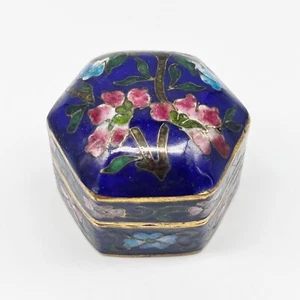 Vintage Chinese Hexagon Cloisonné Enamel Hinged Trinket Box With Floral Design - Picture 1 of 10