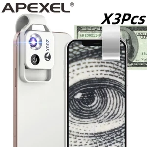 APEXEL 3Pcs 200X Microscope Lens CPL Mobile LED Light Pocket MacroLens for Phone - Picture 1 of 7