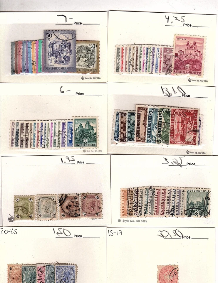 Austria  stamps  on dealer cards with duplicates  cv 133.33 (mb24 - Image 1 of 3