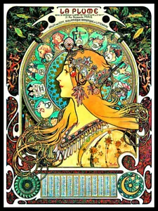 Alphonse Mucha La Plume Jugendstil Poster KÜHLSCHRANKMAGNET 11x14.5 Breit - Bild 1 von 2