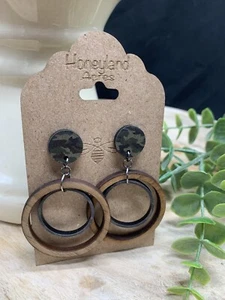 Circled Wood Cut CAMO Pattern Earrings! NEW - Picture 1 of 3