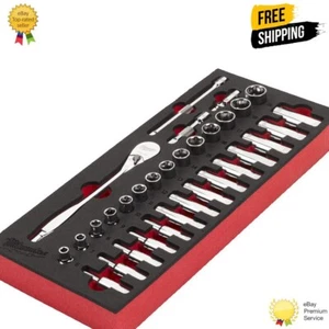 Milwaukee 3/8" 32pc Ratchet and Socket Set in Foam Insert - 4932479825 - Picture 1 of 5