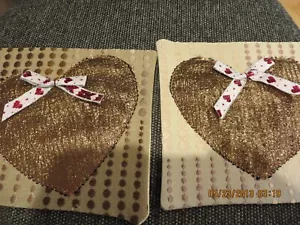 SET OF 2 QUILTED HEART MUG RUGS--7 1/2" X 6" --#V2A-14 - Picture 1 of 24