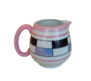Vintage art deco pink white & black geometric pattern creamer pitcher - Picture 1 of 12