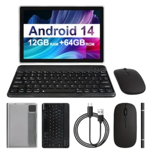 ATMPC 25.65cm pour Tablette Android 14 - noir, 2-en-1 avec Clavier, Souris, Étui - Photo 1/2