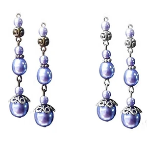 Earrings Blue pearl long drop, choose clip on or pierced - Bild 1 von 4