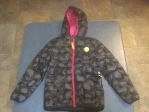 Xersion Girls Size L (14) Black & Gray Star W/Pink Zipper Hooded Puffer Jacket - Picture 1 of 7