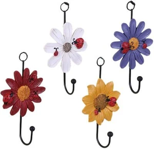Creative Daisy Resin Wall Hooks Wall Mounted Art Flower Iron Hook Hand-Painte... - Picture 1 of 7