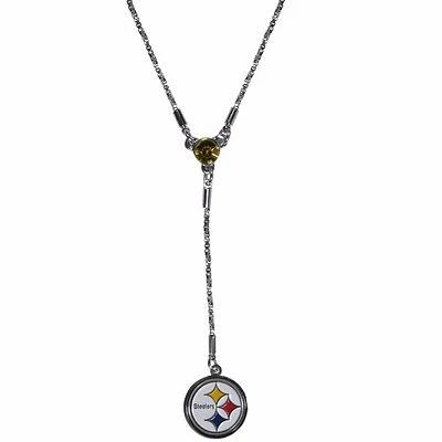 Collar Lariat Pittsburgh Steelers Logo Color Cristal 16" - 18" Tono Plata Foto 1 de 2
