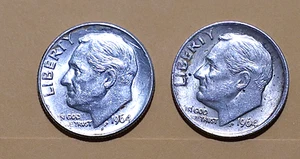 Two 1964-P  Roosevelt Dimes - 90% Silver Coins  - Picture 1 of 2