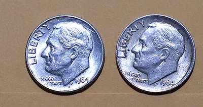 Two 1964-P  Roosevelt Dimes - 90% Silver Coins  - Image 1 of 2