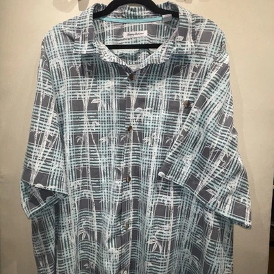 Camisa de seda Tommy Bahama hawaiana para hombre 3XL abotonada verde azulado bambú manga corta Foto 1 de 4