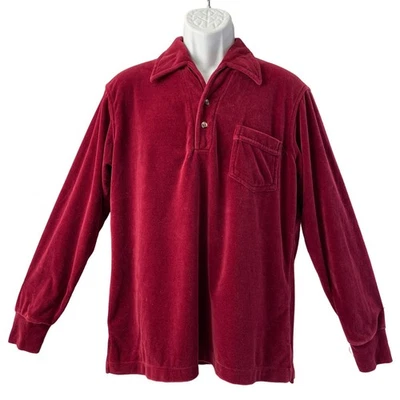 VINTAGE 70s Mervyn's Velour Long Sleeve Polo Shirt Size Large - Image 1 of 4