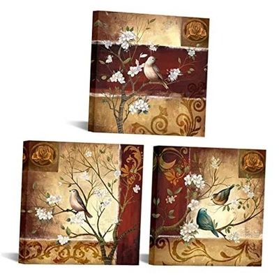  Arte de pared rojo y marrón pájaros en rama de árbol pintura cuadros impresión pequeño Foto 1 de 4