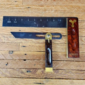 Vtg Stanley No. 20 Carpenter's Square 10" No 25 Sliding Bevel Square Rose Wood - Picture 1 of 24