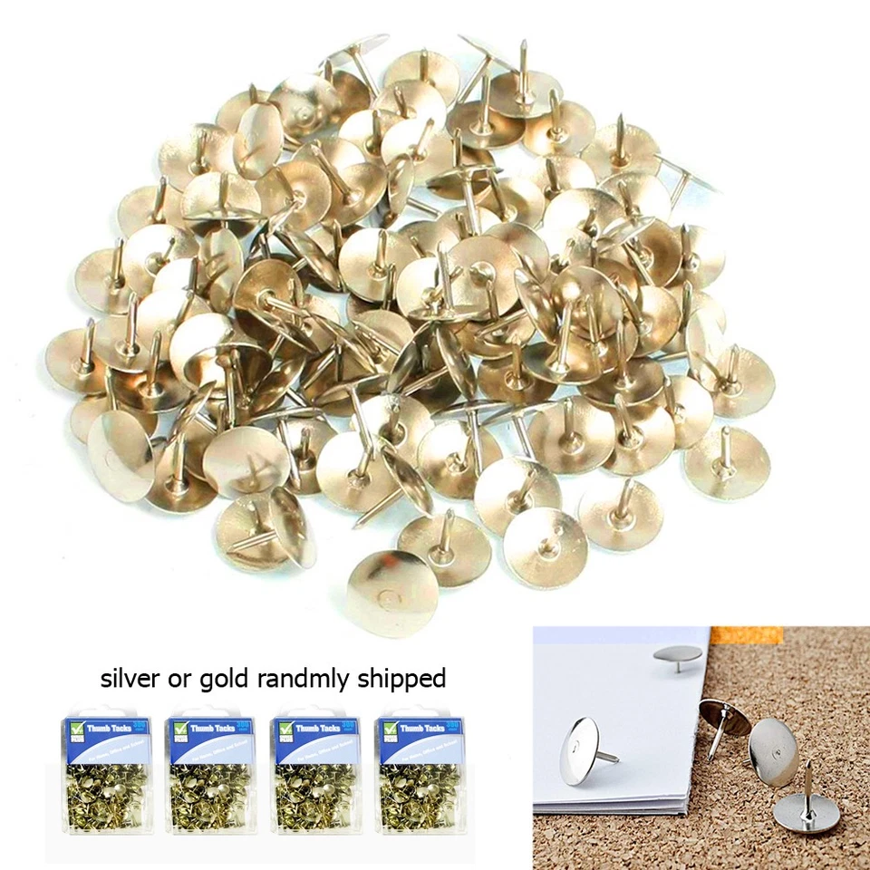 600 PCS Thumbtack Metal Steel Round Head Office Thumb Tacks Cork Board Maps Home - Image 1 of 1