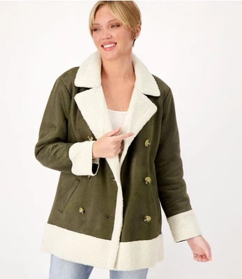 Isaac Mizrahi женская куртка размер XXS оливковый двубортный шерпа большого размера - Изображение 1 из 4