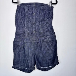 Boom Boom Jeans Romper Womens Size 1X Denim Strapless Side Zip Cuffed Pockets - Picture 1 of 13