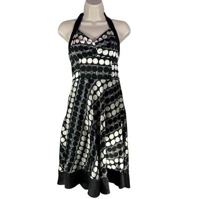 De Colección Mystic Y2K Vestido Pequeño Babydoll Negro Crema Geométrico Halter Capricho EE. UU. Foto 1 de 4