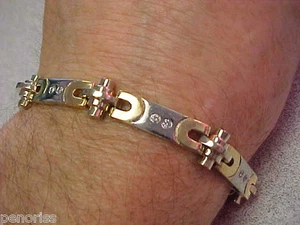 Gents Diamond Bracelet 14k White & Yellow Gold with Diamonds 8-1/4 in Make Offer - Picture 1 of 5