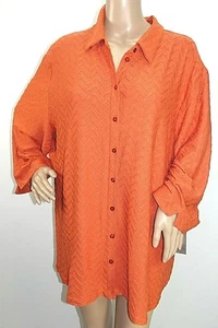 Alia Women Plus Size 1x 2x Amber Textured Chevron Button Down Shirt Jacket Top - Picture 1 of 13