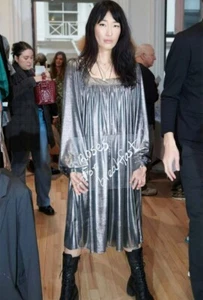 Batsheva Beaumaris Silver Party Dress Futuristic Metallic Mod Prairie Dress - Picture 1 of 12