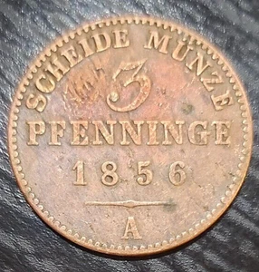 RARE COIN!! German States Prussia 3 Pfenninge Wilhelm I 1856 A - Picture 1 of 4