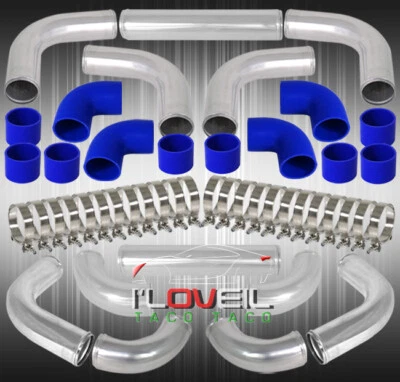 76mm Chr/Blue Silicone Hose Coupler Aluminum Intercooler Piping Kit T-Bolt Clamp Foto 1 de 3