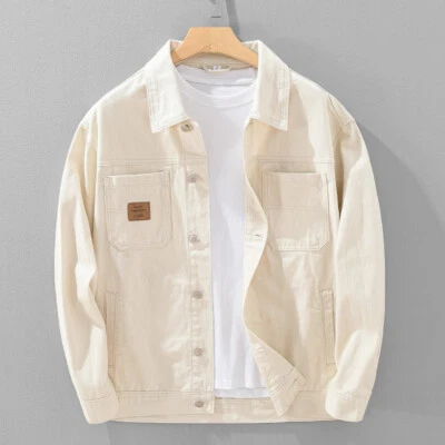 Hombres Primavera Otoño Camisas Manga Larga Vintage Sarga Denim Chaqueta Abrigos Algodón Foto 1 de 4