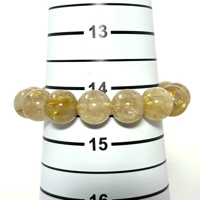 Pulsera elástica de cuentas de cuarzo rutilado dorado de 12 mm Foto 1 de 4